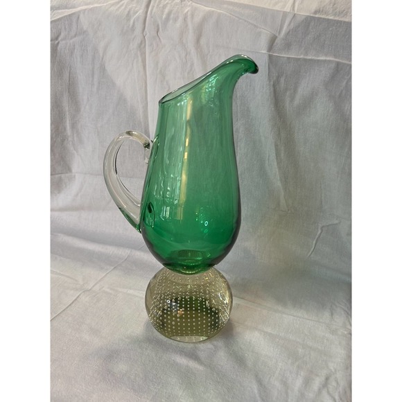 Vintage Rare Carl Erickson Controlled Bubble Glass Green Pitcher - Picture 4 of 7